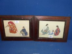 Two oak framed Japenese prints of figures 13 1/2" x 10 1/2".