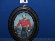 A 19th century Lithograph of a gentleman in military attire under convex glass in an ebonised frame.