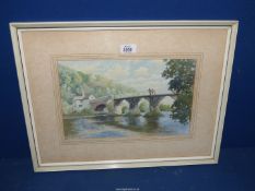 A framed and mounted Watercolour of the Toll Bridge, Whitney-On-Wye,