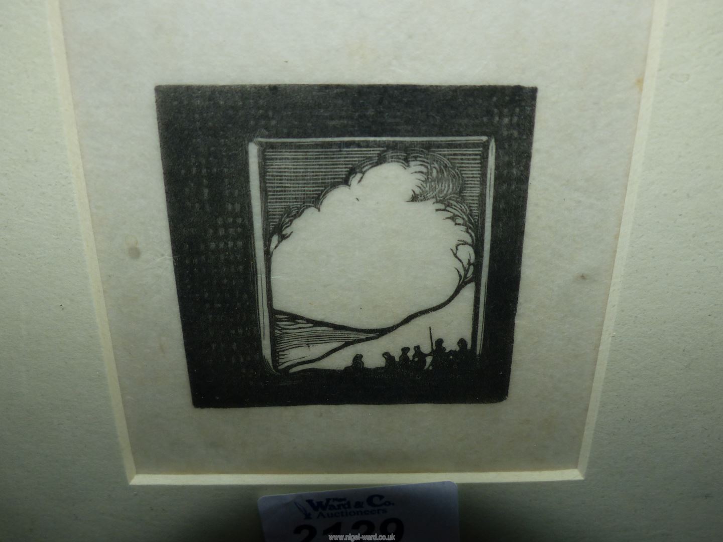 A small framed Edward Gordon Craig wood Engraving of a design for a stage scene, - Image 2 of 2