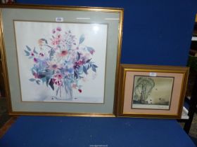 A large framed Celia Russell Print titled 'Wild Wood Posy',