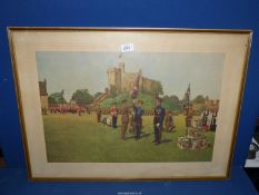 A framed Terence Cuneo Print of Prince Charles presenting the Colours to the Regiment of Wales,