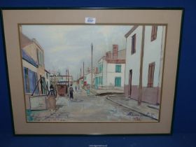 A large framed and mounted Maurice Utrillo Print depicting a street scene 1936, 27" x 21 1/4".
