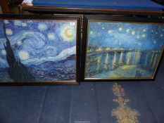 A pair of framed Van Gogh prints "Starry Night" and "Starry Night over the Rhone",