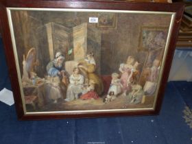 A large oak framed watercolour of girls dressing up signed F Tayler, John Frederick Tayler,