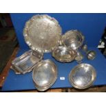 A quantity of silver plate including; pie crust edged tray,