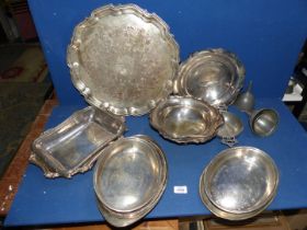 A quantity of silver plate including; pie crust edged tray,