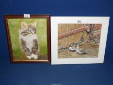 Two framed Oils on board; one by June Lloyd titled 'Sparrows' signed, the other by Heather J.