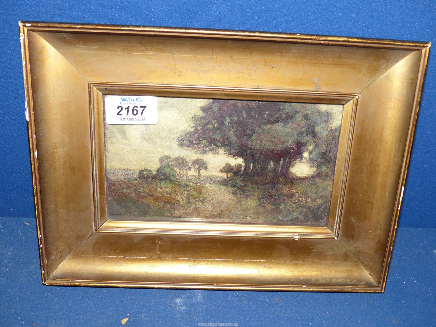 A 19th century Watercolour in original frame, depicting trees and a landscape, - Image 4 of 4