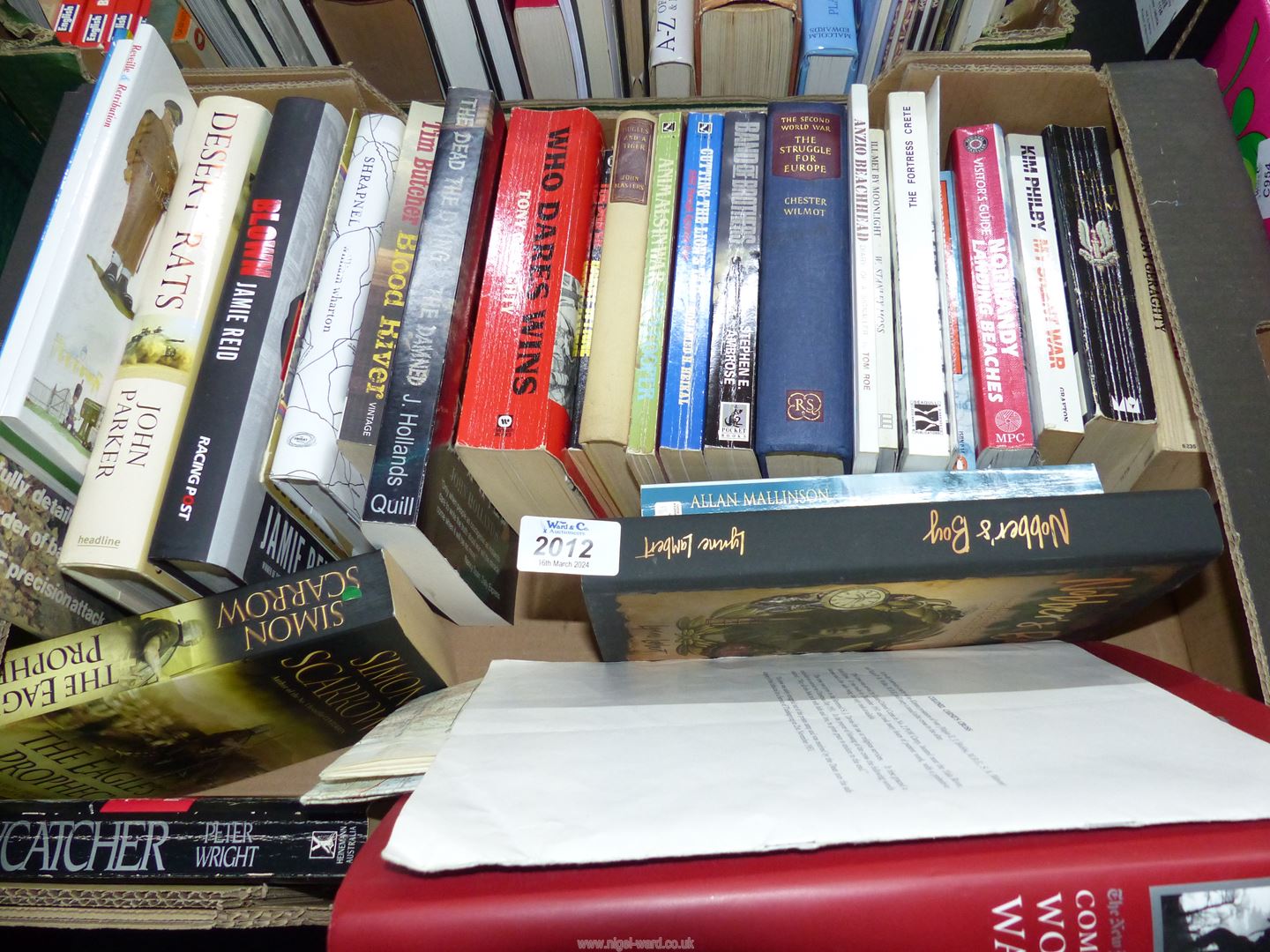 A Box of war related Books to include Blown By Jamie Reid, Desert Rats by John Parker,