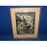 A framed and mounted Castells Marti Print 'Don Quixote', 14 3/4" x 17 1/2".