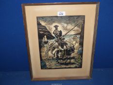 A framed and mounted Castells Marti Print 'Don Quixote', 14 3/4" x 17 1/2".