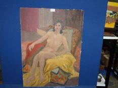 An unframed Oil on board of a reclining nude, circa 1930's.