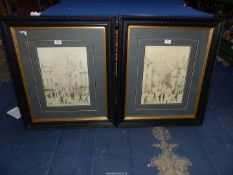 A pair of ebony and gilt framed and mounted Prints taken from pencil drawings, signed R.