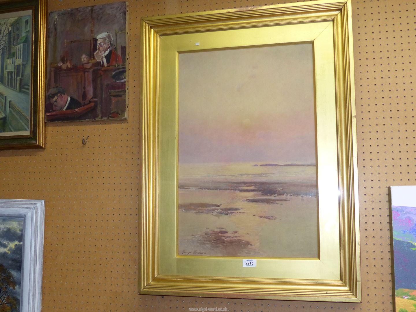 A large gilt framed and mounted Watercolour titled 'Now Sinks The Sun', signed lower George Cockram, - Image 10 of 11