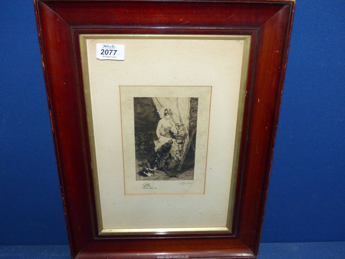 A framed and mounted Engraving 'Woman at the Toilet' signed 'Mordant', 17 1/2" x 13".