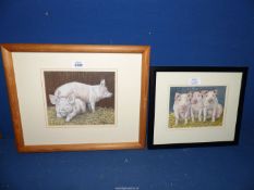 Two framed and mounted charcoal pictures,