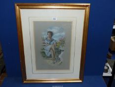 A Steve Wheldon framed Pastel depicting a young lady sat on a bench, signed, 23" x 28 1/4".