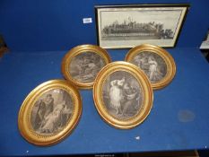 Four gilt oval framed Engravings along with 'The West View of the Tower of London'.