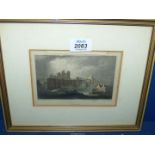 A framed and mounted Lithograph of Caerphilly Castle, 11 1/4" x 9 1/4" including frame.