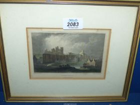 A framed and mounted Lithograph of Caerphilly Castle, 11 1/4" x 9 1/4" including frame.