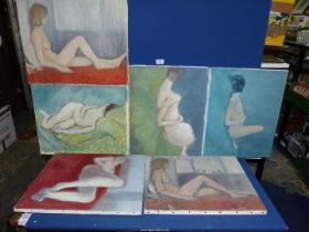 Six unsigned Oil paintings of female nudes from the Studio of Birmingham artist Stanley Joyce (1929