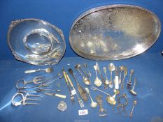 A quantity of metals to include; silver plate on copper galleried tray,