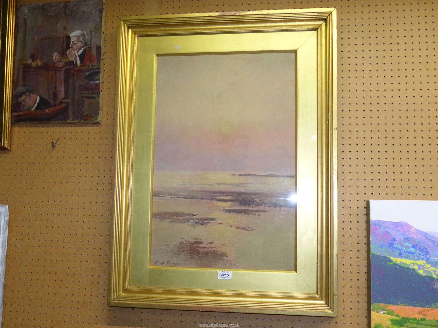 A large gilt framed and mounted Watercolour titled 'Now Sinks The Sun', signed lower George Cockram, - Image 5 of 11