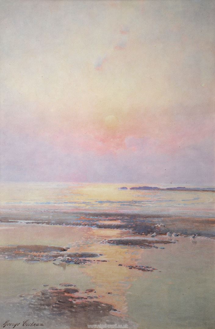 A large gilt framed and mounted Watercolour titled 'Now Sinks The Sun', signed lower George Cockram,