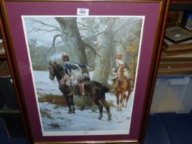 A large framed and mounted Print by W.B. Wollen titled 'Scouts', 22 3/4" x 28 3/4".