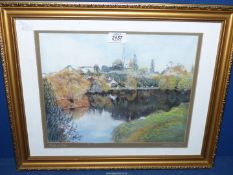 A fine Peter Williams Pastel of Ross-On-Wye from the river.