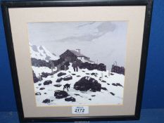 A framed atmospheric Kyffin Williams Print of a winter scene, entitled Nant Peris in snow,