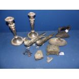 A quantity of plated and other metals including candlesticks, cock pheasants, old iron,