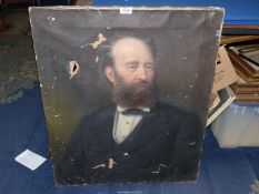 An unframed Oil on canvas portrait of Bearded gentleman, a/f., 25" x 30".