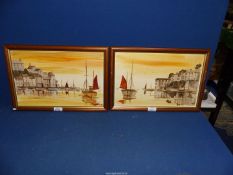 A pair of original Oils on board depicting Harbour scenes, initialed 'C.B', 17" x 11 1/2".