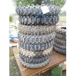 Eight of 18'' diameter motorcycle tyres with aggressive tread pattern