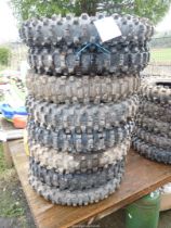 Eight of 18'' diameter motorcycle tyres with aggressive tread pattern