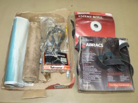 Two rolls of emery cloth, a 1983 Marlboro calendar (a/f), six NGK R BR9EVX spark-plugs (used),