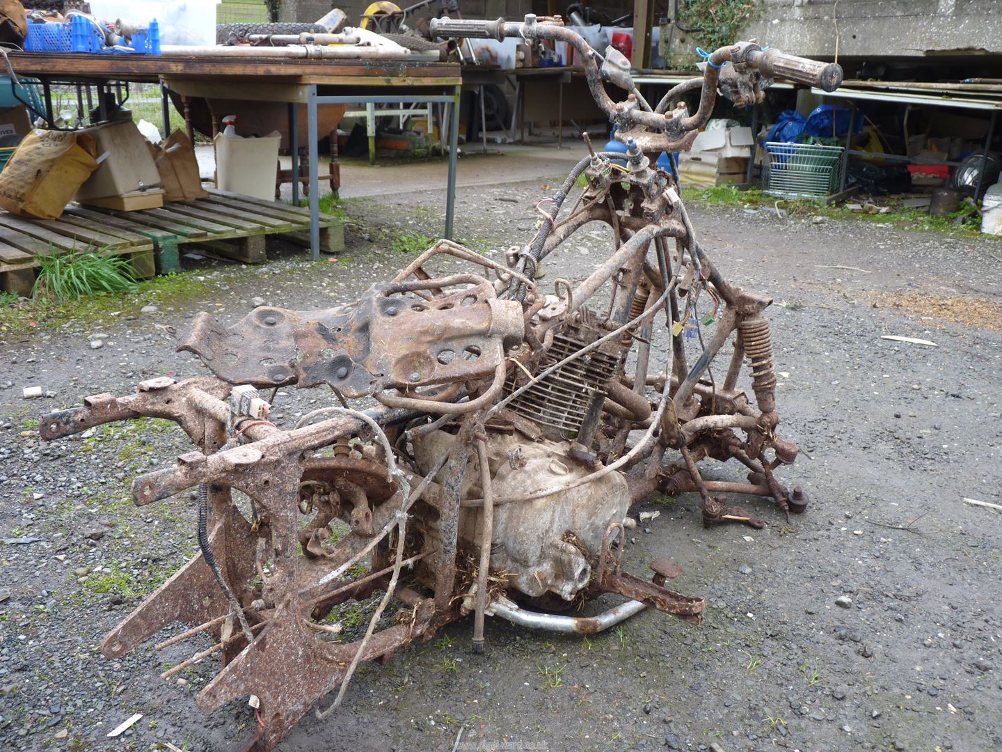 A Suzuki Quad Bike frame, parts and engine/gearbox unit (shaft drive). Engine does NOT turn. - Image 3 of 5