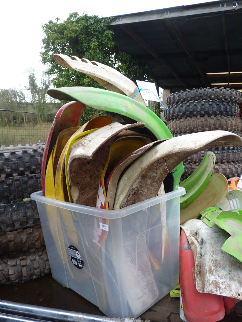 A box of plastic motorcycle mudguards. - Image 2 of 2