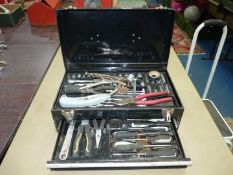 A steel motorcycle event tool-chest and a good quantity and range of tools including 3/8'' drive