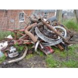 A quantity of scrap motorcycle parts, an Atco two-stroke mower engine (seized), chains, etc.