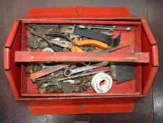 A red Kennedy toolbox containing a 5/8'' drive ratchet, combination spanners, pliers, etc.