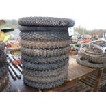 Ten of 21'' diameter motorcycle tyres, eight having aggressive tread pattern.