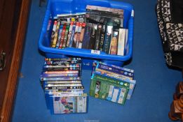 A box of blu-rays and DVD's.