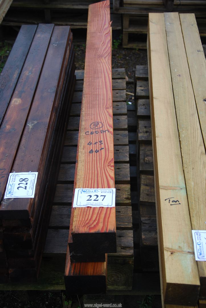 Three lengths of Cedar 64" long x 4" x 3"