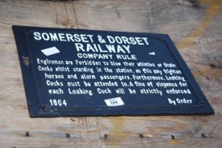A reproduction "Somerset and Dorset Railway" sign.