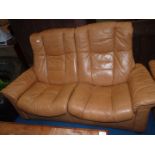 'Ekornes' reclining two seater sofa plus a reclining chair in tan colour.