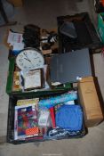 Four boxes of miscellaneous cookware, candles, clock etc.