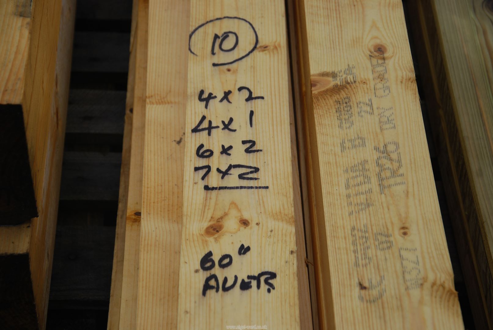 Ten lengths of softwood timber 4" x 2" , 4" x 1" , 6" x 2" , 7" x 2" x 60" long. - Image 2 of 2